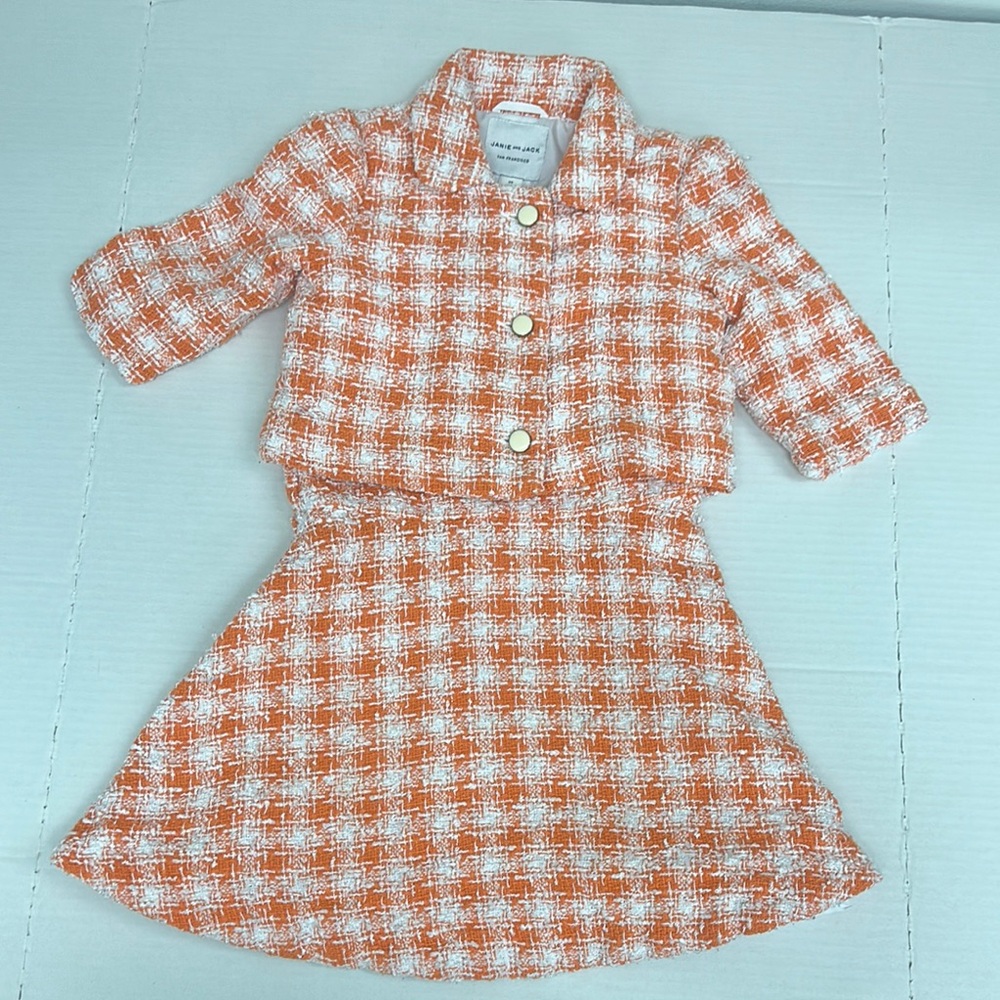 Janie and Jack Orange and White Tweed Dress With Matching Jacket Set Size 2T.